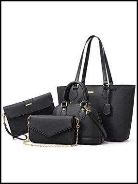Synthetic Leather Tote Bag Set - 4 Pieces Crossbody Shoulder Handbag